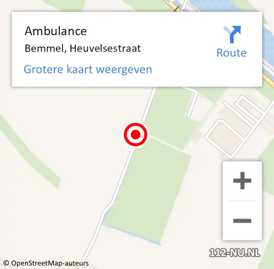 Locatie op kaart van de 112 melding: Ambulance Bemmel, Heuvelsestraat op 23 mei 2019 12:08