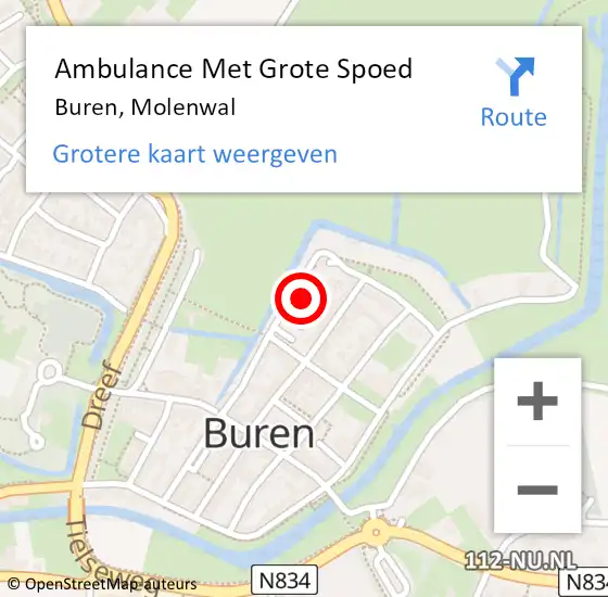 Locatie op kaart van de 112 melding: Ambulance Met Grote Spoed Naar Buren, Molenwal op 27 september 2013 11:56