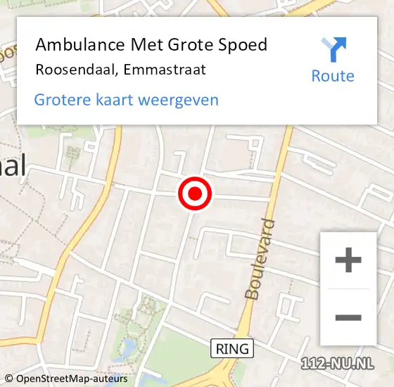 Locatie op kaart van de 112 melding: Ambulance Met Grote Spoed Naar Roosendaal, Emmastraat op 23 mei 2019 12:31