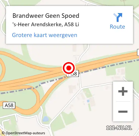 Locatie op kaart van de 112 melding: Brandweer Geen Spoed Naar 's-Heer Arendskerke, A58 Li op 23 mei 2019 13:02