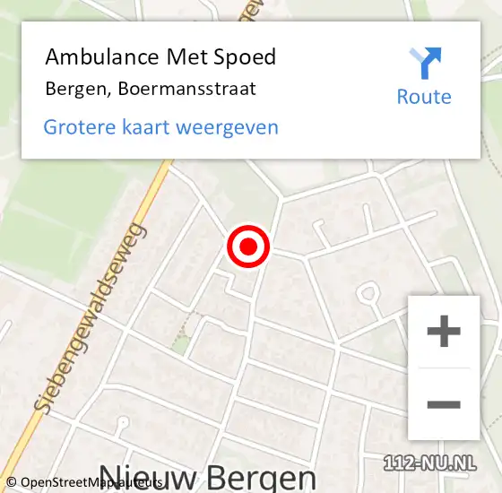 Locatie op kaart van de 112 melding: Ambulance Met Spoed Naar Bergen, Boermansstraat op 23 mei 2019 15:34