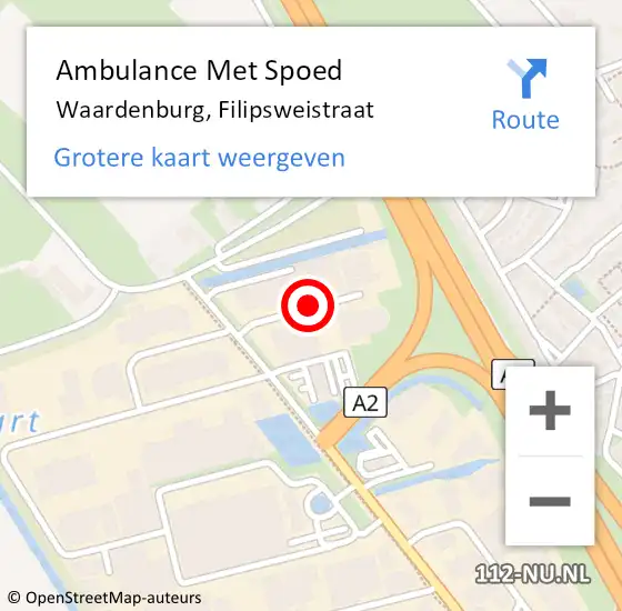 Locatie op kaart van de 112 melding: Ambulance Met Spoed Naar Waardenburg, Filipsweistraat op 23 mei 2019 18:07