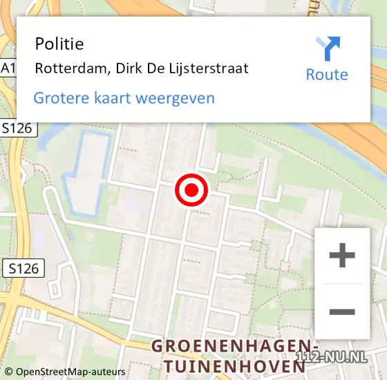 Locatie op kaart van de 112 melding: Politie Rotterdam, Dirk De Lijsterstraat op 23 mei 2019 19:17