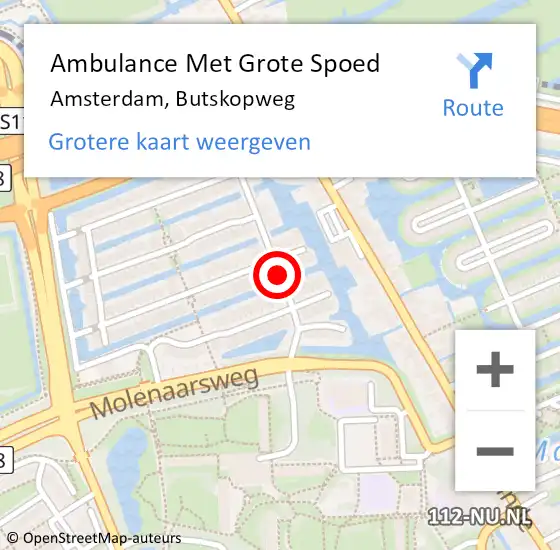 Locatie op kaart van de 112 melding: Ambulance Met Grote Spoed Naar Amsterdam, Butskopweg op 23 mei 2019 20:07