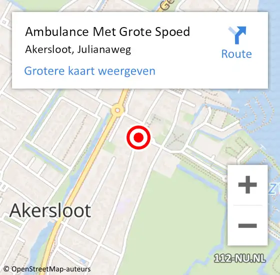 Locatie op kaart van de 112 melding: Ambulance Met Grote Spoed Naar Akersloot, Julianaweg op 23 mei 2019 20:08