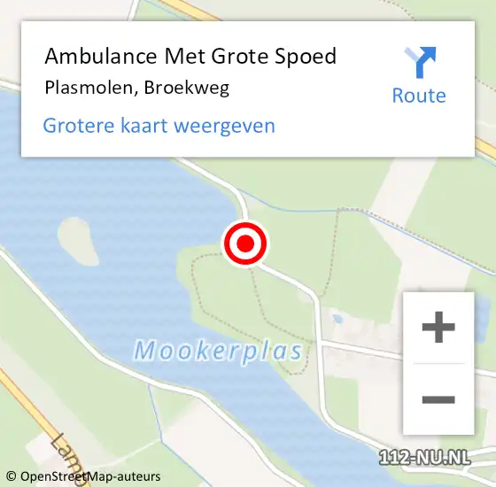 Locatie op kaart van de 112 melding: Ambulance Met Grote Spoed Naar Plasmolen, Broekweg op 24 mei 2019 03:08