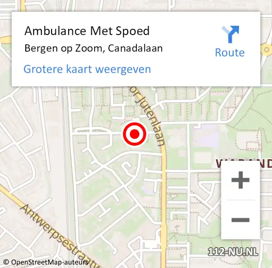 Locatie op kaart van de 112 melding: Ambulance Met Spoed Naar Bergen op Zoom, Canadalaan op 24 mei 2019 08:36