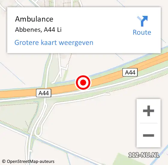 Locatie op kaart van de 112 melding: Ambulance Abbenes, A44 Re op 24 mei 2019 09:48