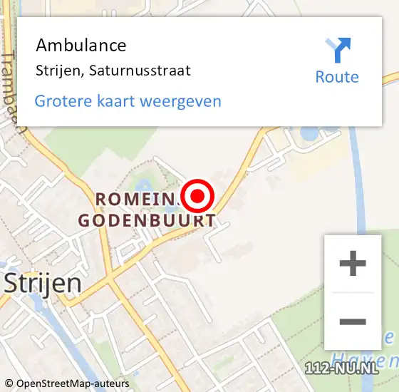 Locatie op kaart van de 112 melding: Ambulance Strijen, Saturnusstraat op 24 mei 2019 09:53