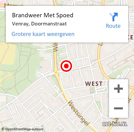 Locatie op kaart van de 112 melding: Brandweer Met Spoed Naar Venray, Doormanstraat op 24 mei 2019 10:19