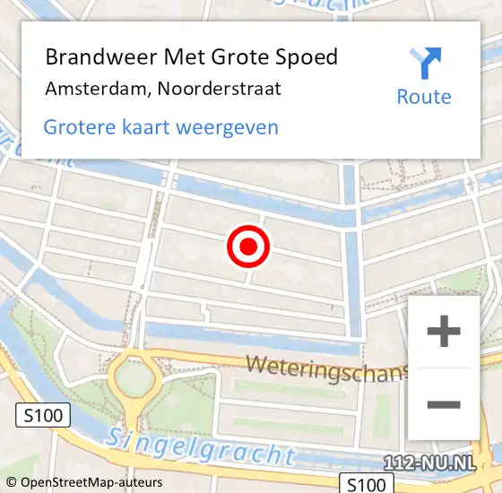 Locatie op kaart van de 112 melding: Brandweer Met Grote Spoed Naar Amsterdam, Noorderstraat op 24 mei 2019 11:38