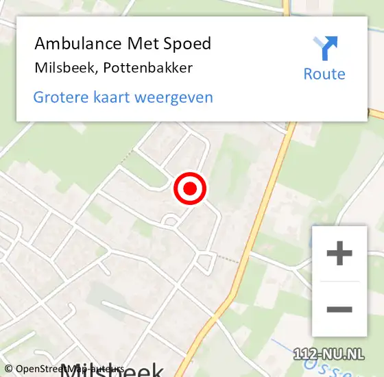 Locatie op kaart van de 112 melding: Ambulance Met Spoed Naar Milsbeek, Pottenbakker op 24 mei 2019 12:50