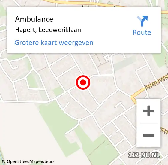Locatie op kaart van de 112 melding: Ambulance Hapert, Leeuweriklaan op 24 mei 2019 13:43
