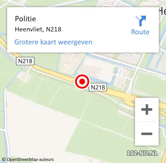 Locatie op kaart van de 112 melding: Politie Heenvliet, N218 op 24 mei 2019 13:46
