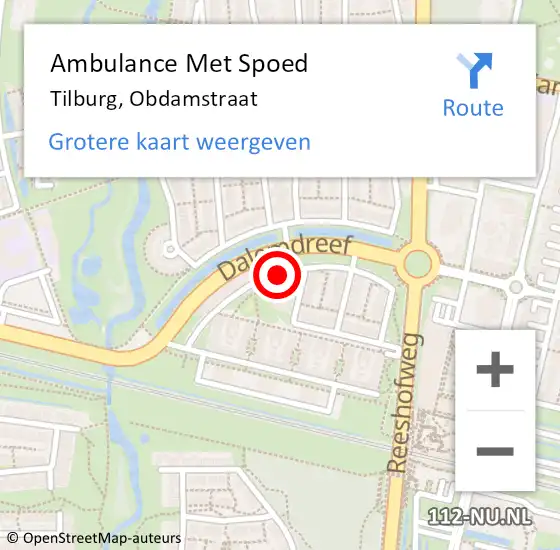 Locatie op kaart van de 112 melding: Ambulance Met Spoed Naar Tilburg, Obdamstraat op 24 mei 2019 14:56
