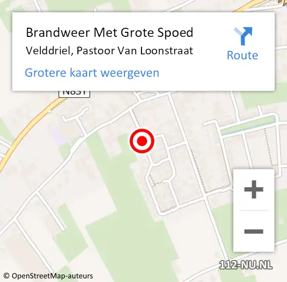 Locatie op kaart van de 112 melding: Brandweer Met Grote Spoed Naar Velddriel, Pastoor Van Loonstraat op 24 mei 2019 16:05