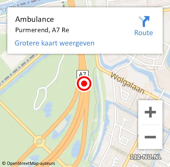 Locatie op kaart van de 112 melding: Ambulance Purmerend, A7 Re op 24 mei 2019 17:00