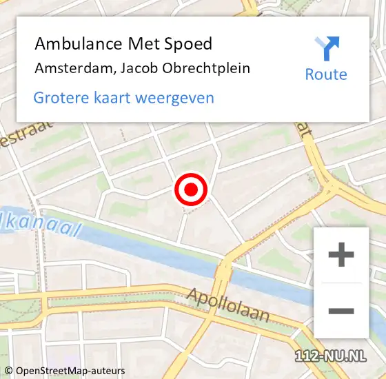 Locatie op kaart van de 112 melding: Ambulance Met Spoed Naar Amsterdam, Jacob Obrechtplein op 24 mei 2019 17:19