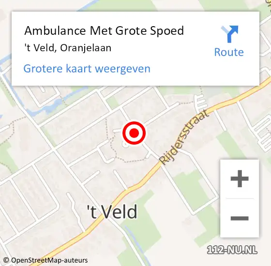 Locatie op kaart van de 112 melding: Ambulance Met Grote Spoed Naar 't Veld, Oranjelaan op 24 mei 2019 17:29
