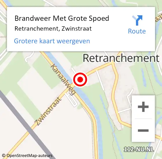 Locatie op kaart van de 112 melding: Brandweer Met Grote Spoed Naar Retranchement, Zwinstraat op 24 mei 2019 18:37