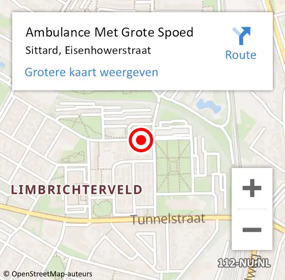 Locatie op kaart van de 112 melding: Ambulance Met Grote Spoed Naar Sittard, Eisenhowerstraat op 24 mei 2019 18:58