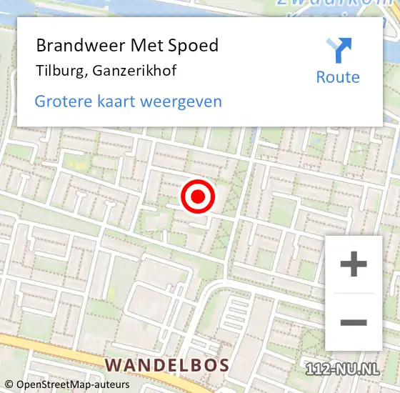 Locatie op kaart van de 112 melding: Brandweer Met Spoed Naar Tilburg, Ganzerikhof op 24 mei 2019 19:18