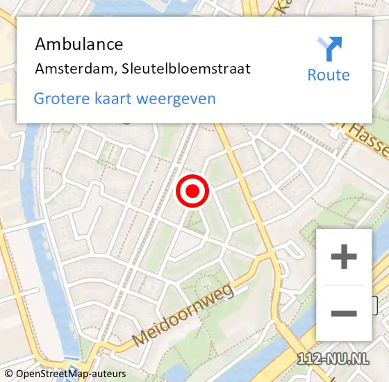 Locatie op kaart van de 112 melding: Ambulance Amsterdam, Sleutelbloemstraat op 24 mei 2019 20:27