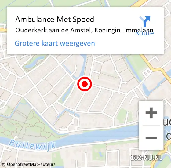 Locatie op kaart van de 112 melding: Ambulance Met Spoed Naar Ouderkerk aan de Amstel, Koningin Emmalaan op 24 mei 2019 22:58