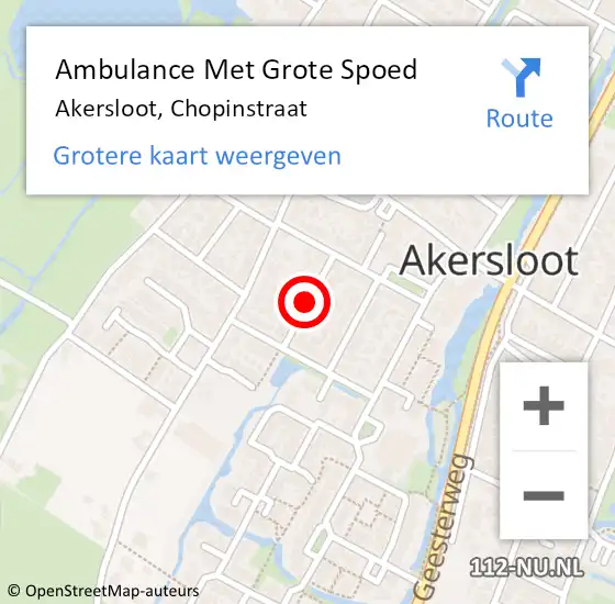 Locatie op kaart van de 112 melding: Ambulance Met Grote Spoed Naar Akersloot, Chopinstraat op 24 mei 2019 23:22