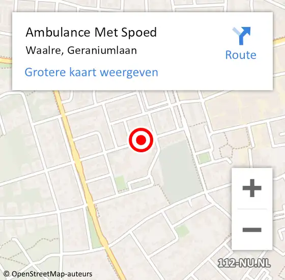 Locatie op kaart van de 112 melding: Ambulance Met Spoed Naar Waalre, Geraniumlaan op 25 mei 2019 00:05