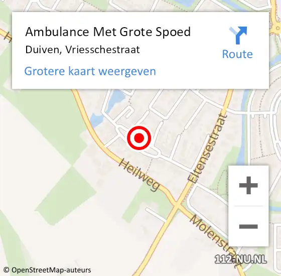 Locatie op kaart van de 112 melding: Ambulance Met Grote Spoed Naar Duiven, Vriesschestraat op 25 mei 2019 00:08