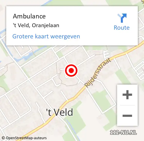 Locatie op kaart van de 112 melding: Ambulance 't Veld, Oranjelaan op 25 mei 2019 00:32