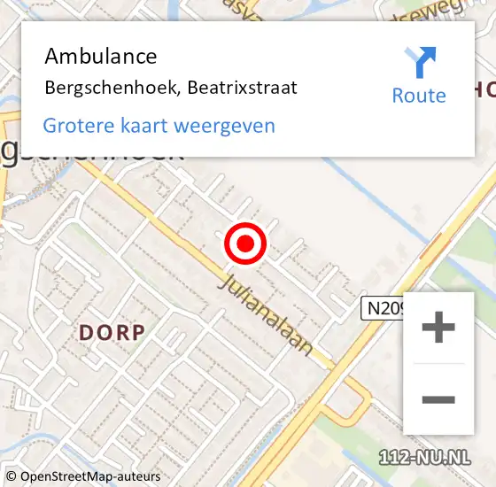 Locatie op kaart van de 112 melding: Ambulance Bergschenhoek, Beatrixstraat op 25 mei 2019 02:03