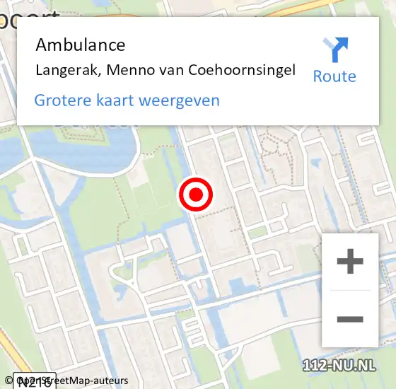 Locatie op kaart van de 112 melding: Ambulance Langerak, Menno van Coehoornsingel op 25 mei 2019 09:32