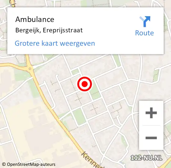 Locatie op kaart van de 112 melding: Ambulance Bergeijk, Ereprijsstraat op 25 mei 2019 10:08