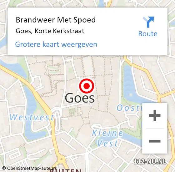 Locatie op kaart van de 112 melding: Brandweer Met Spoed Naar Goes, Korte Kerkstraat op 25 mei 2019 10:22