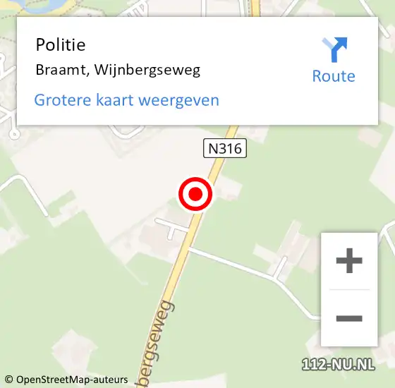 Locatie op kaart van de 112 melding: Politie Braamt, Wijnbergseweg op 25 mei 2019 10:33