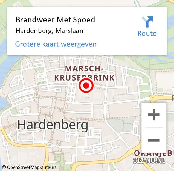 Locatie op kaart van de 112 melding: Brandweer Met Spoed Naar Hardenberg, Marslaan op 25 mei 2019 11:45