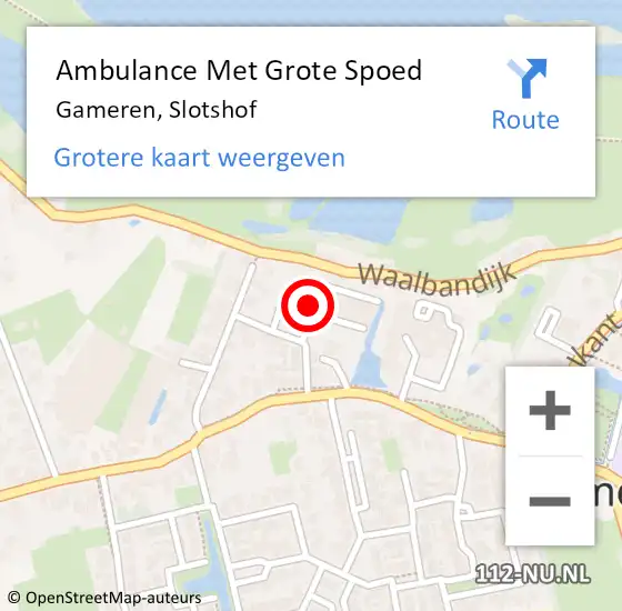 Locatie op kaart van de 112 melding: Ambulance Met Grote Spoed Naar Gameren, Slotshof op 25 mei 2019 12:04