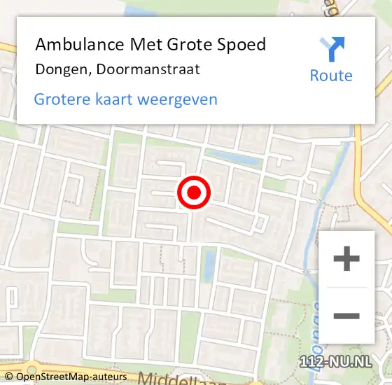 Locatie op kaart van de 112 melding: Ambulance Met Grote Spoed Naar Dongen, Doormanstraat op 25 mei 2019 13:47