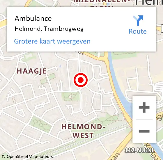 Locatie op kaart van de 112 melding: Ambulance Helmond, Trambrugweg op 25 mei 2019 13:52