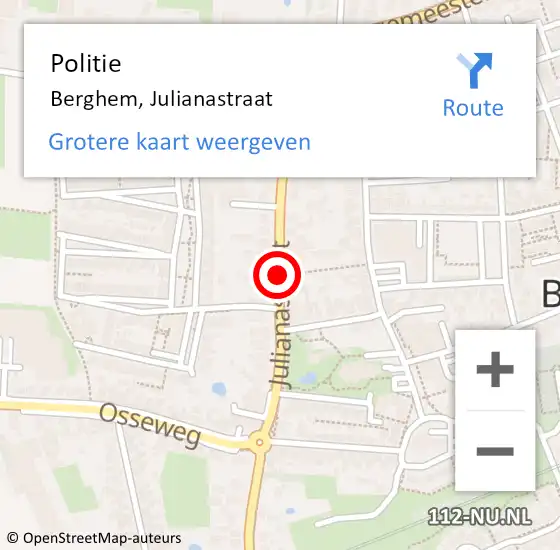 Locatie op kaart van de 112 melding: Politie Berghem, Julianastraat op 25 mei 2019 16:49