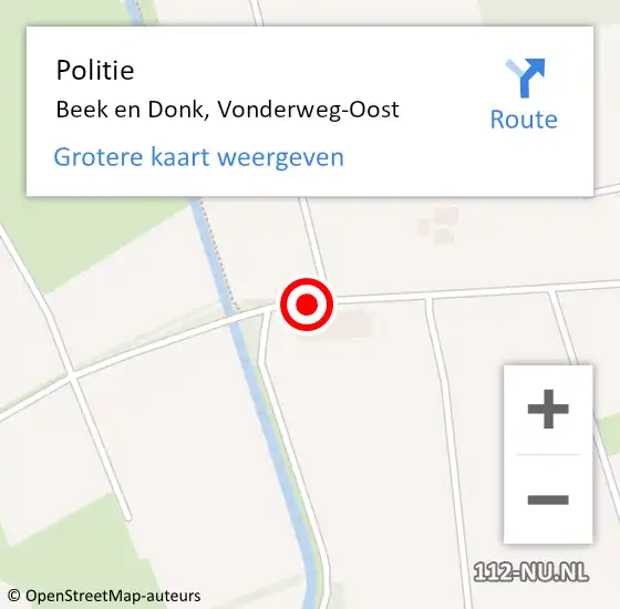 Locatie op kaart van de 112 melding: Politie Beek en Donk, Vonderweg-Oost op 25 mei 2019 17:01