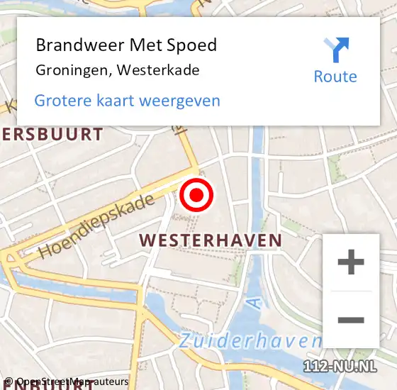 Locatie op kaart van de 112 melding: Brandweer Met Spoed Naar Groningen, Westerkade op 25 mei 2019 17:22