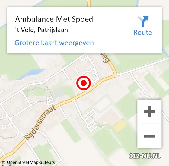 Locatie op kaart van de 112 melding: Ambulance Met Spoed Naar 't Veld, Patrijslaan op 25 mei 2019 18:02