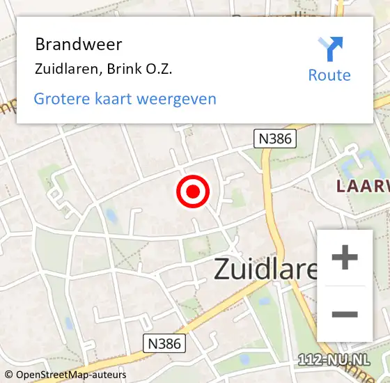 Locatie op kaart van de 112 melding: Brandweer Zuidlaren, Brink O.Z. op 25 mei 2019 19:01