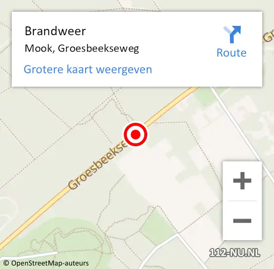 Locatie op kaart van de 112 melding: Brandweer Mook, Groesbeekseweg op 25 mei 2019 21:48