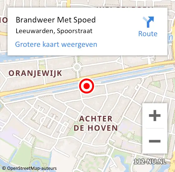 Locatie op kaart van de 112 melding: Brandweer Met Spoed Naar Leeuwarden, Spoorstraat op 26 mei 2019 00:52