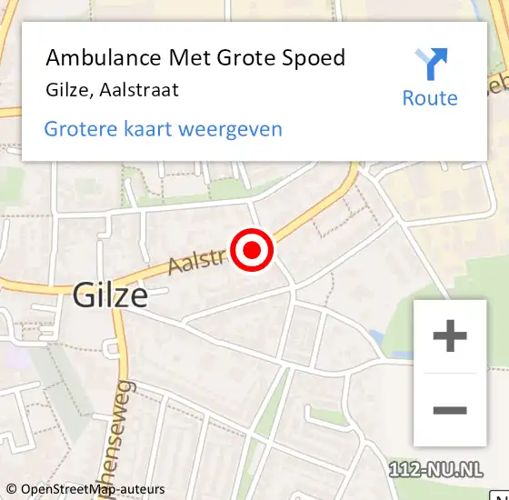 Locatie op kaart van de 112 melding: Ambulance Met Grote Spoed Naar Gilze, Aalstraat op 26 mei 2019 01:07