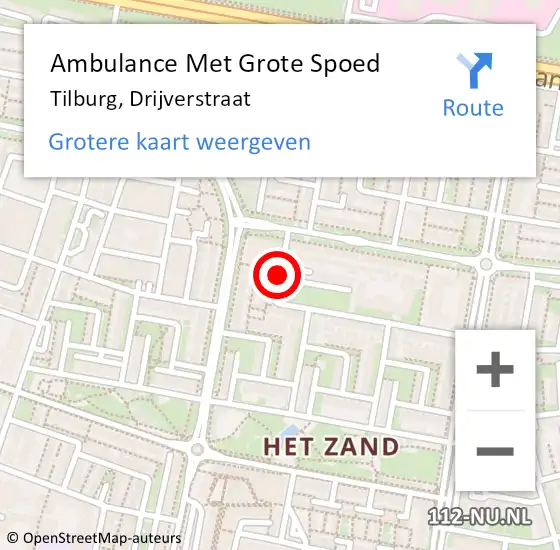 Locatie op kaart van de 112 melding: Ambulance Met Grote Spoed Naar Tilburg, Drijverstraat op 26 mei 2019 01:17